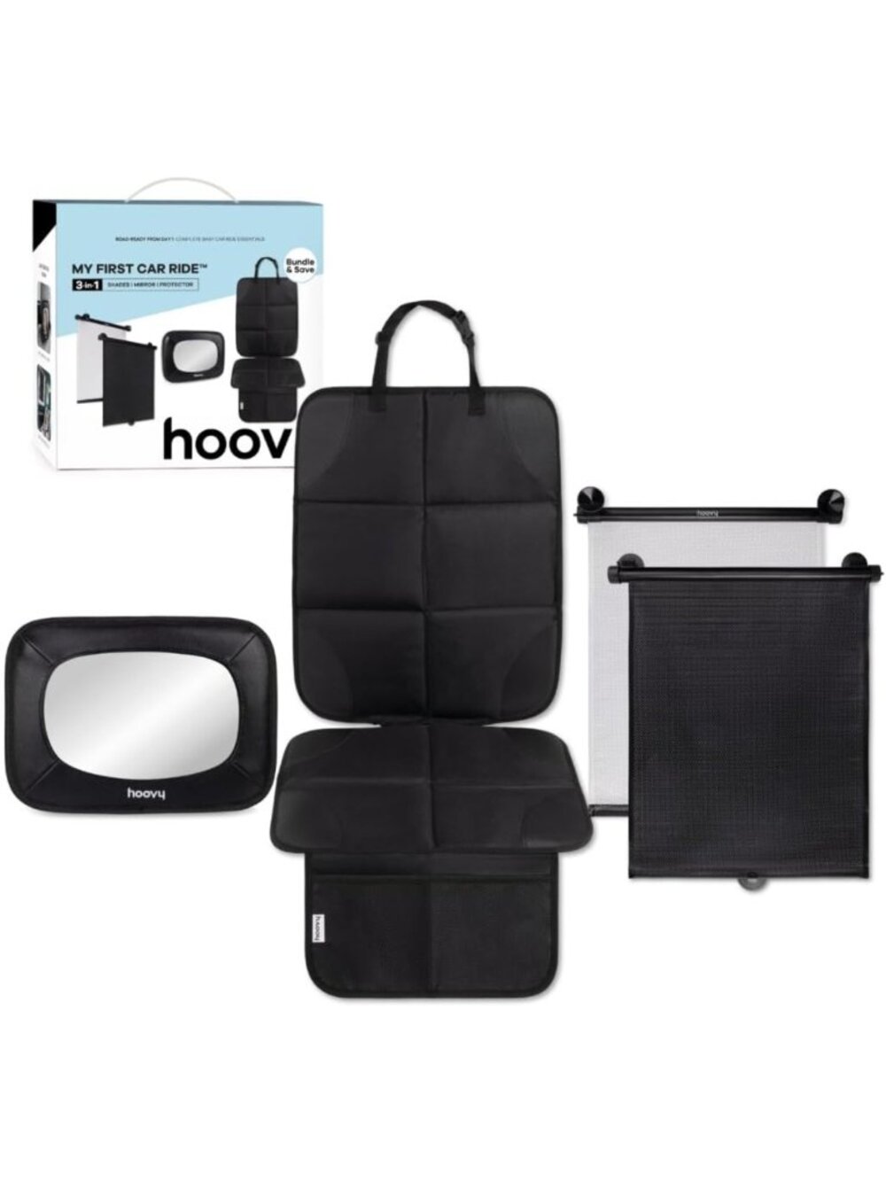 3-in-1 Baby Car Essentials Bundle: Sun Shades, Rear Mirror & Seat Protector